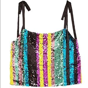 Zara sequin striped tie shoulder tank top
